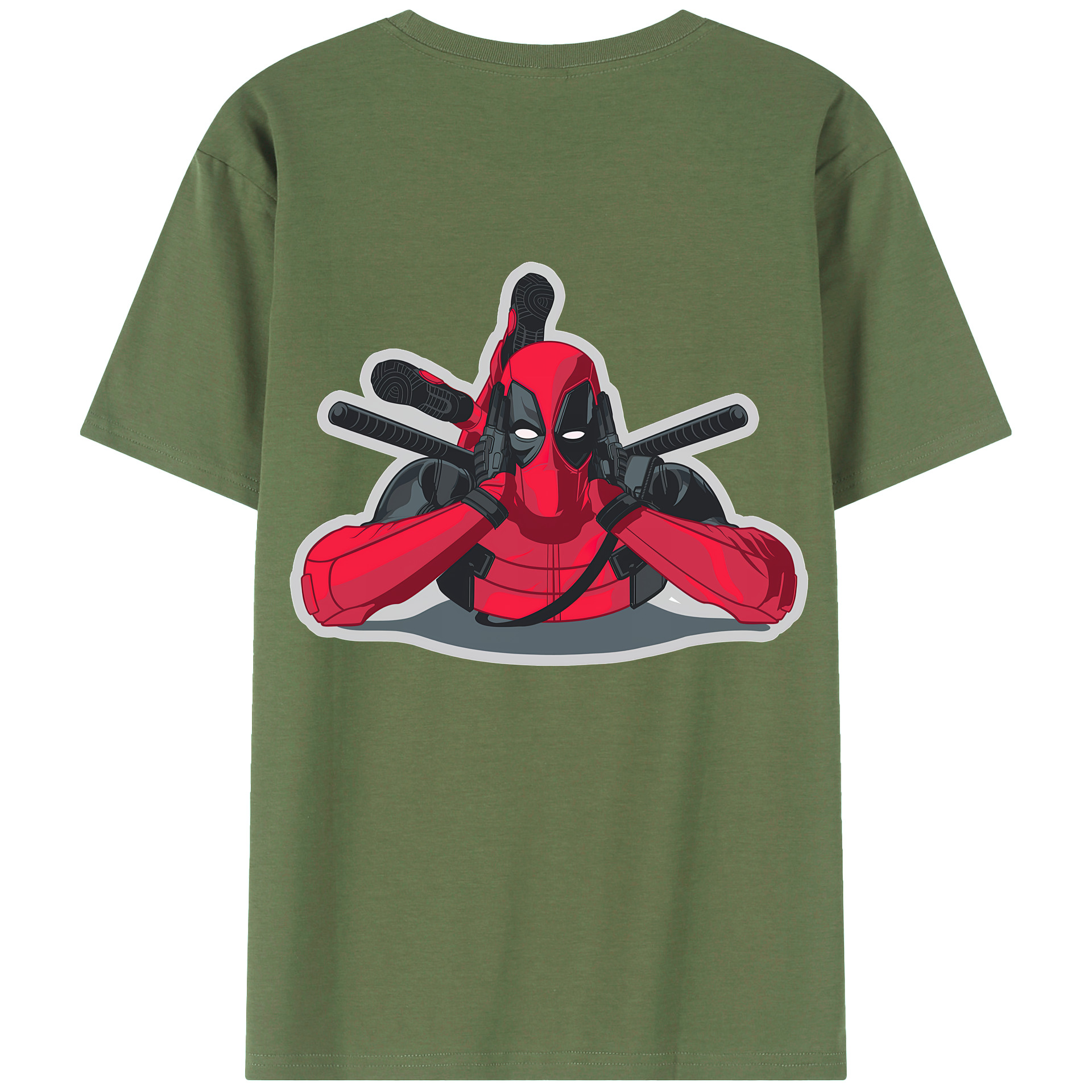 （画像用） Deadpool デッドプール 綿100％ メンズ半袖Tシャツ（バックプリント） 通気性